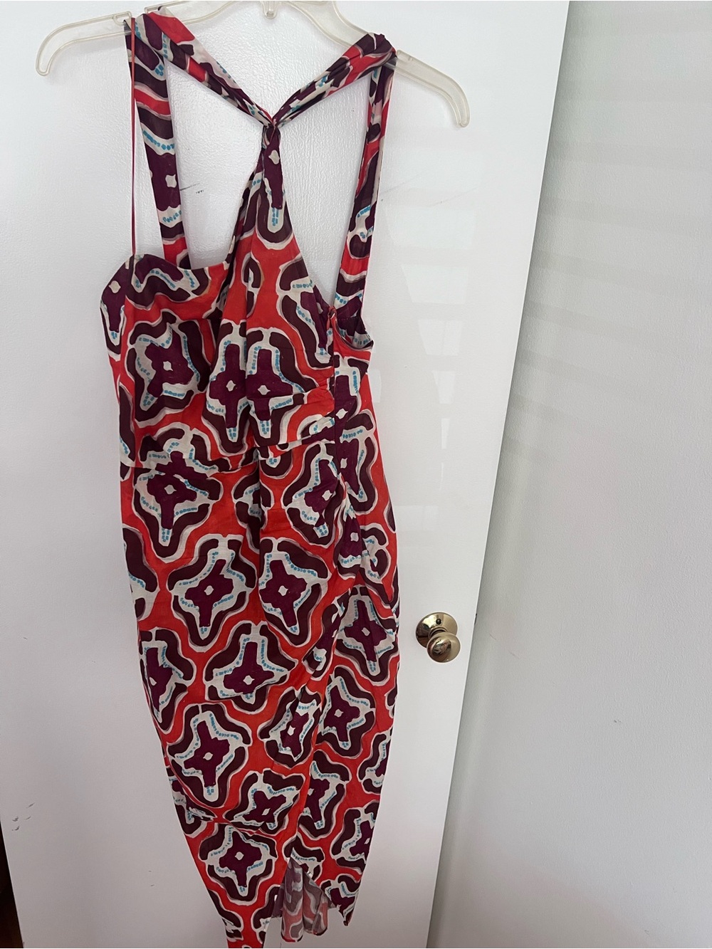 Zara Red and Burgundy Asymmetrical Patterned Dress